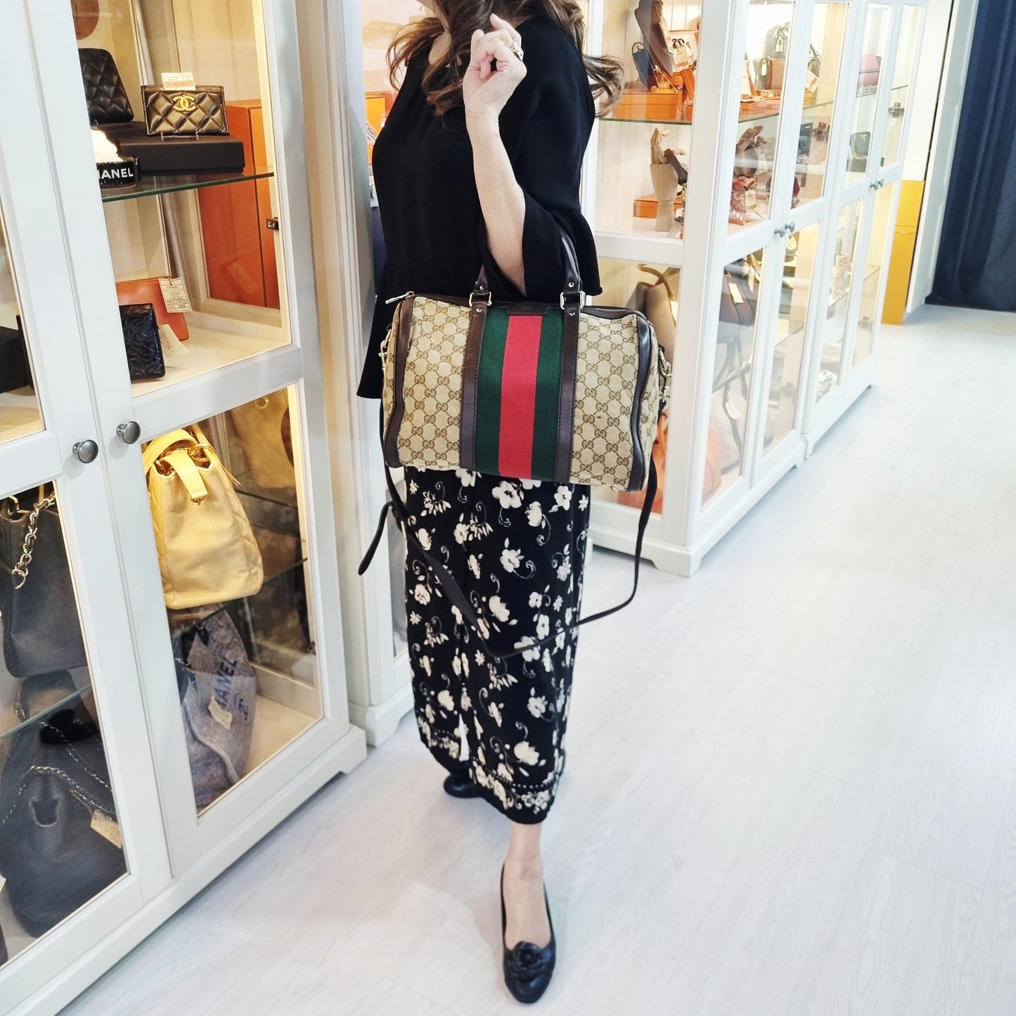 Gucci GG Canvas Vintage Web Boston Bag Ghw (Brown/Beige)