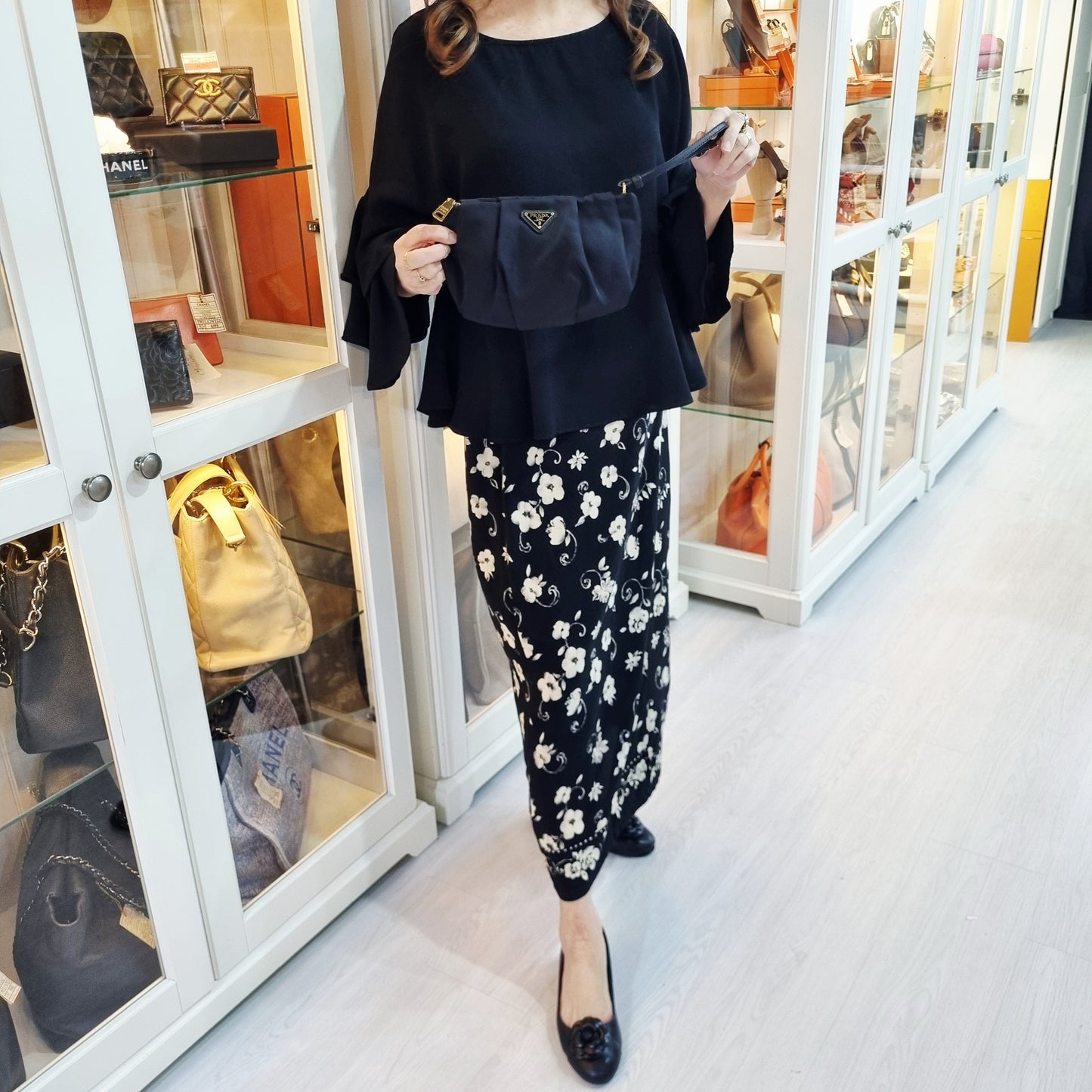 Prada 1N1422 Wristlet Nylon Clutch Ghw (Black)