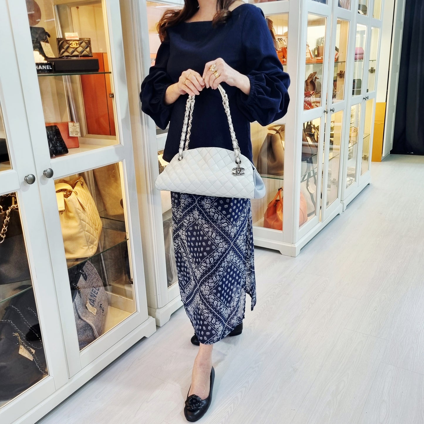 Chanel Mademoiselle Quilted Leather Bowler Bag Shw (Light Sky Blue)