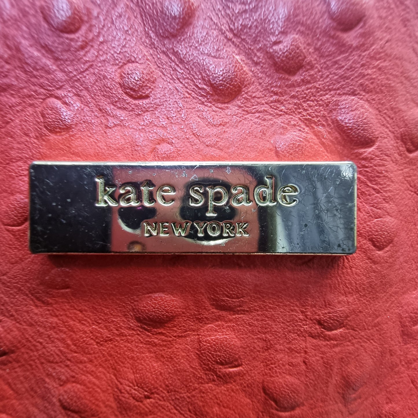 Kate Spade Victoria Falls Maryanne Ostrich Embossed Leather Ghw (Red Coral)