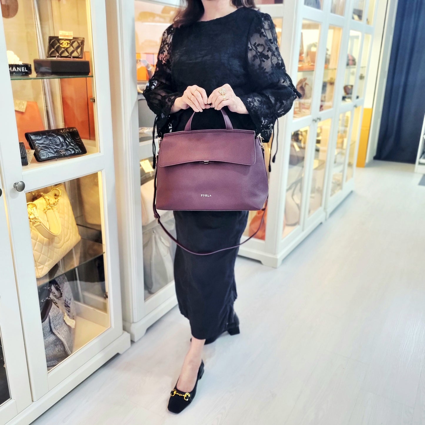 Furla Niki Top Handle Leather Satchel Ghw (Burgundy)