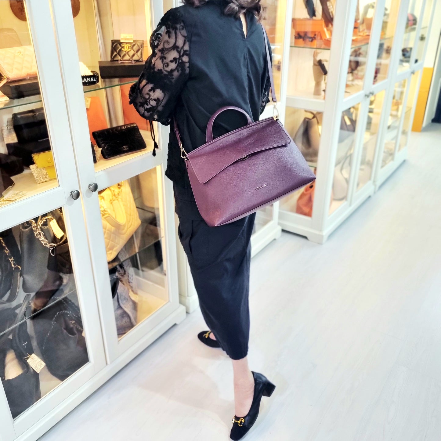 Furla Niki Top Handle Leather Satchel Ghw (Burgundy)