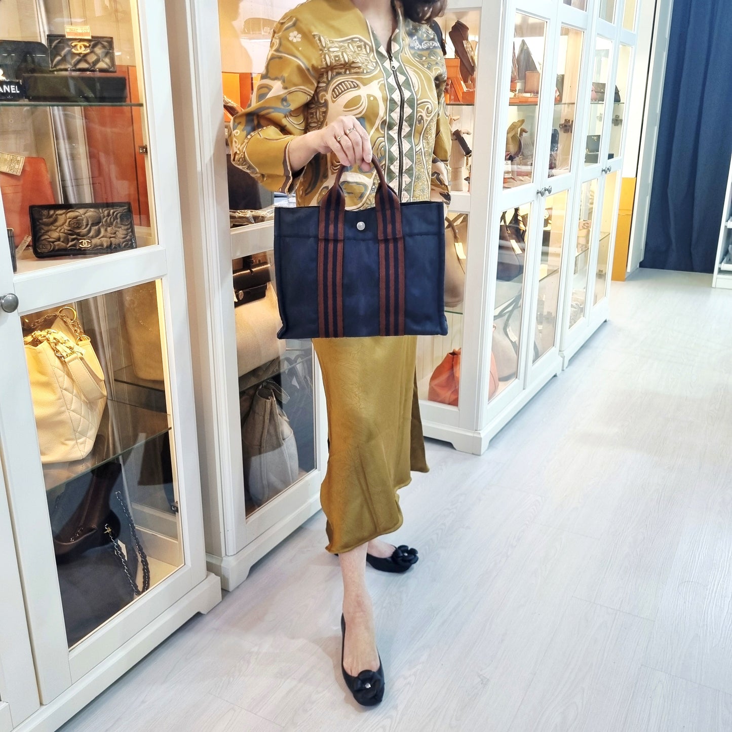 Hermes Fourre Tout PM Canvas Top Handle Shw (Navy Blue)