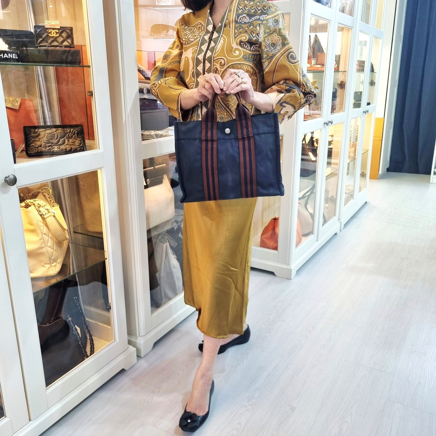 Hermes Fourre Tout PM Canvas Top Handle Shw (Navy Blue)