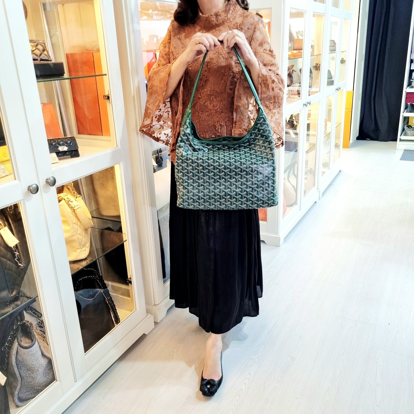 Goyard Boheme Goyardine Canvas & Chevroches Calfskin Hobo Bag Phw (Green)