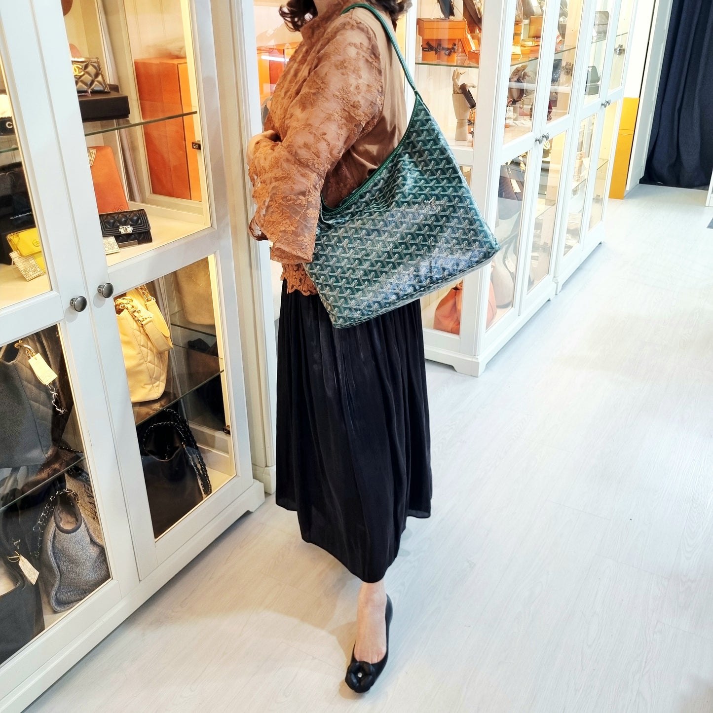 Goyard Boheme Goyardine Canvas & Chevroches Calfskin Hobo Bag Phw (Green)