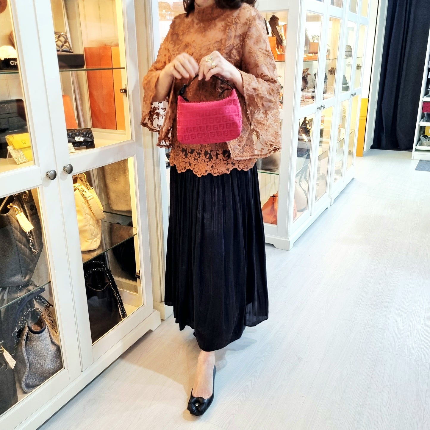 Fendi Vintage Zucchino Cotton Mini Bag Shw (Red)