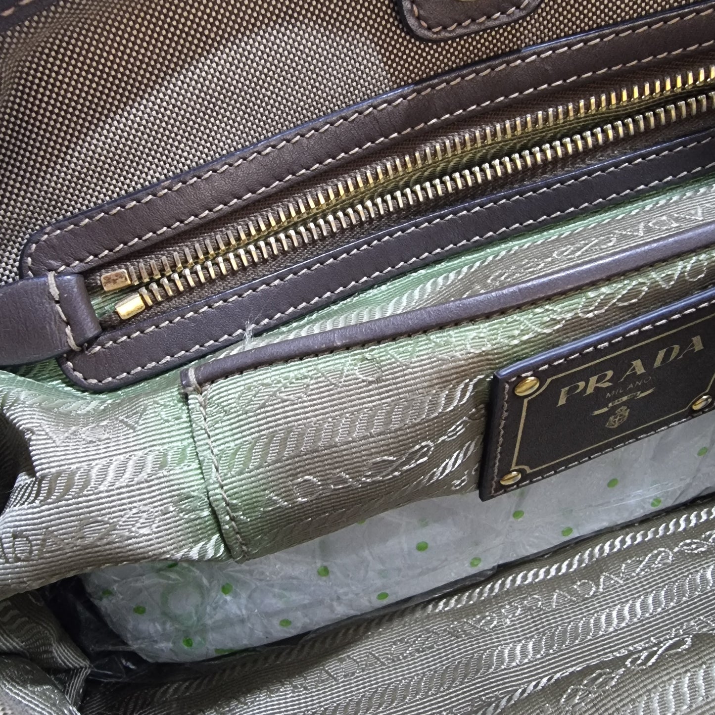 Prada BN1841 Logo Jacquard Tote Bag Ghw (Tan/Brown)