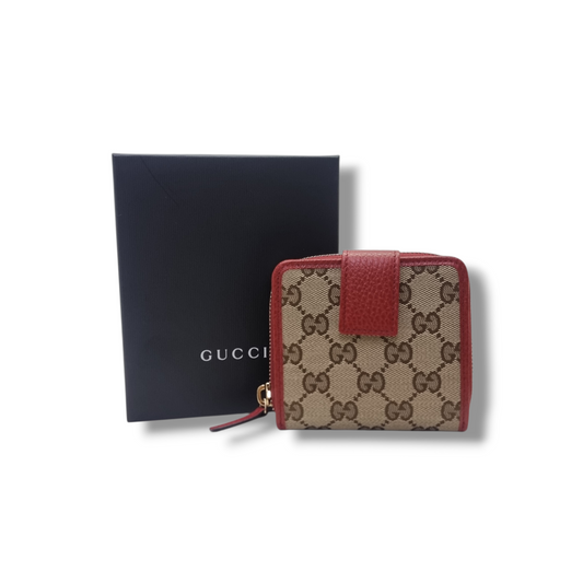 Gucci GG French Wallet Canvas Ghw (Beige/Red)