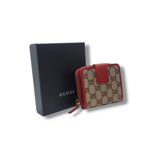 Gucci GG French Wallet Canvas Ghw (Beige/Red)