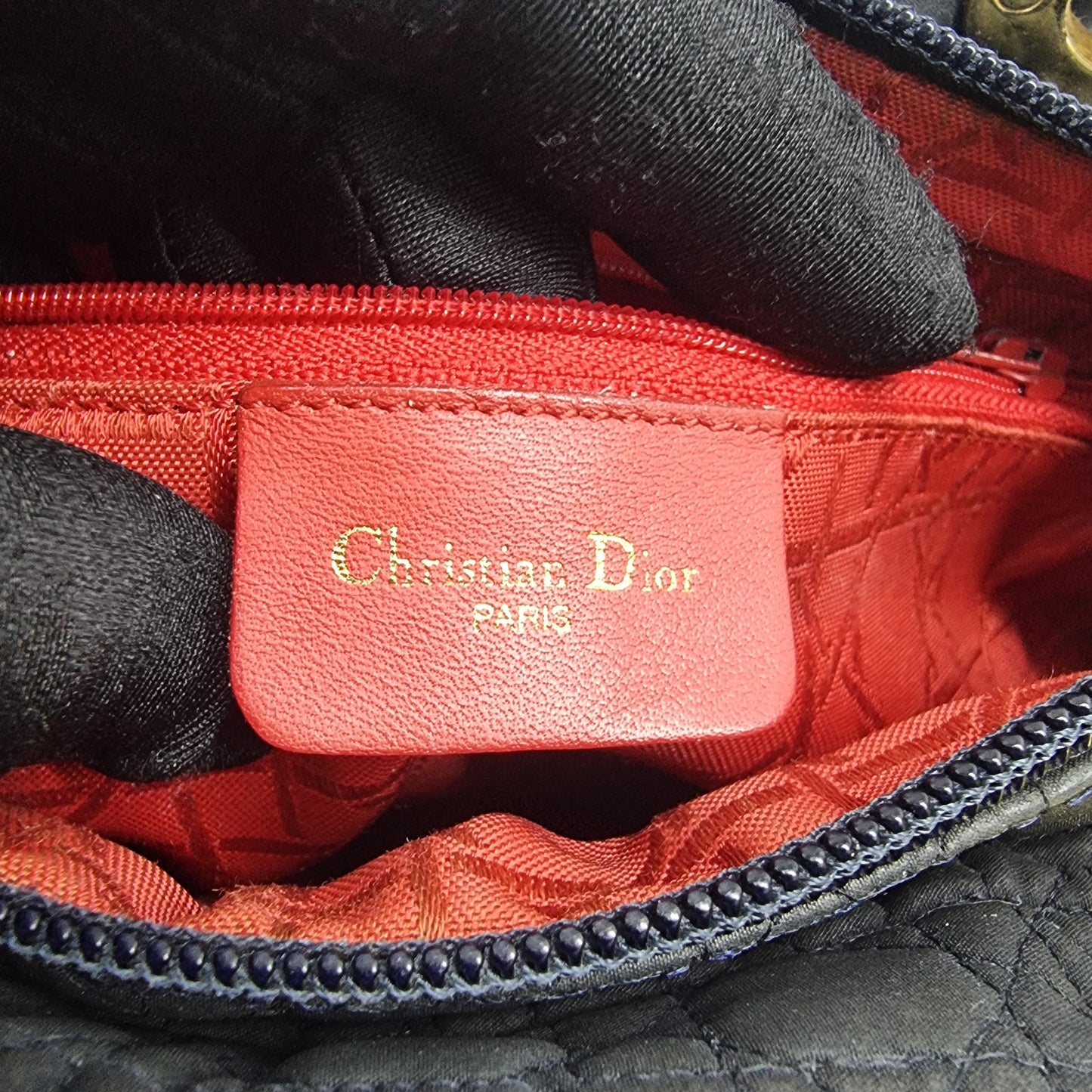 Christian Dior Vintage Lady Dior Cannage Quilted Nylon Medium Ghw (Black)