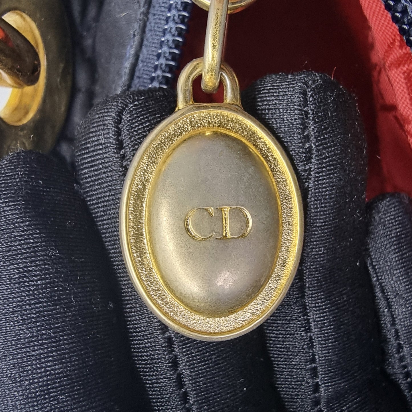 Christian Dior Vintage Lady Dior Cannage Quilted Nylon Medium Ghw (Black)