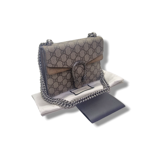 Gucci GG Dionysus Supreme Mini Leather Crossbody Shw (Beige/Brown)
