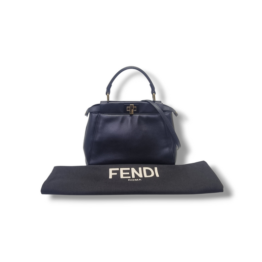 Fendi Peekaboo Mini Soft Leather Tote Bag Ghw (Black)