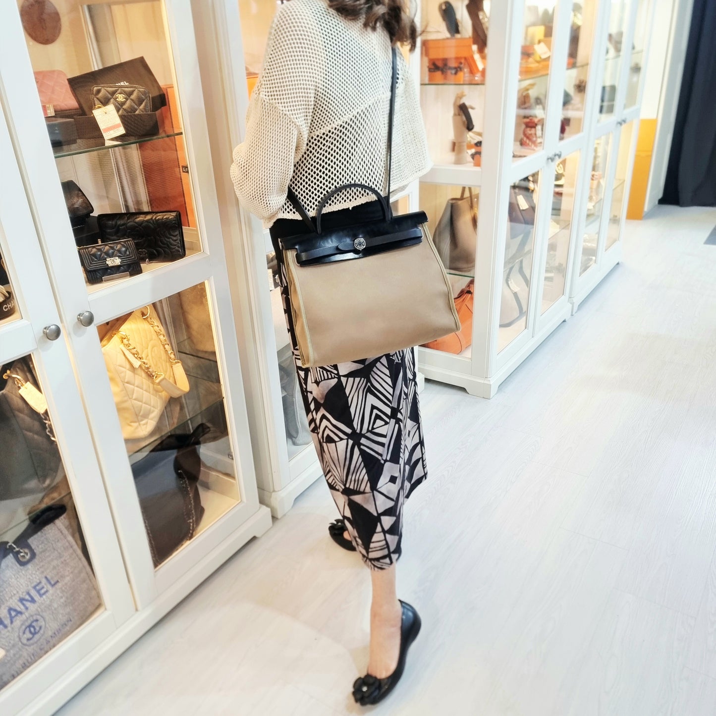 Hermes Herbag Zip PM 31 Canvas Hunter Cowhide Leather Shw (Brown/Black)