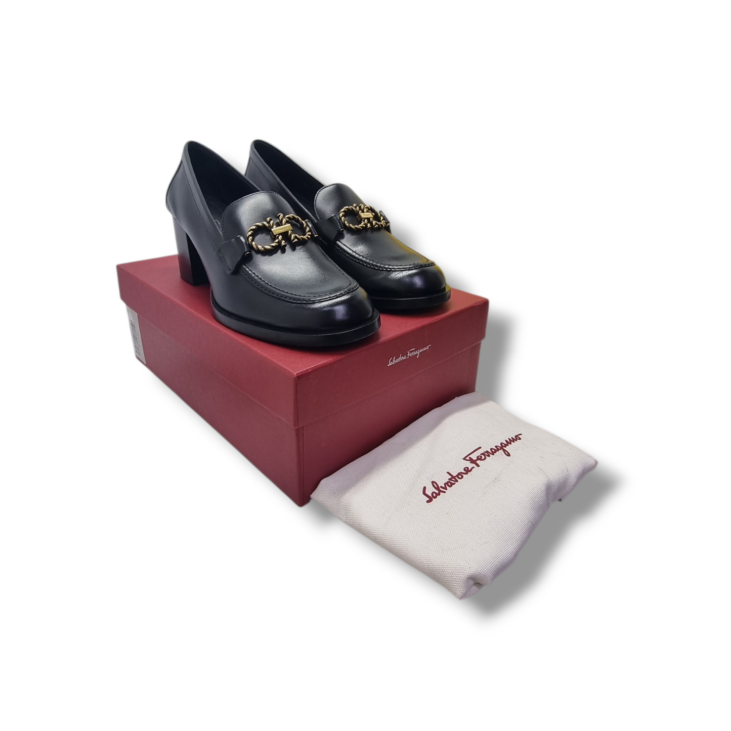 Salvatore Ferragamo Rolo Gancini Loafers Block Heels Ghw (Black)