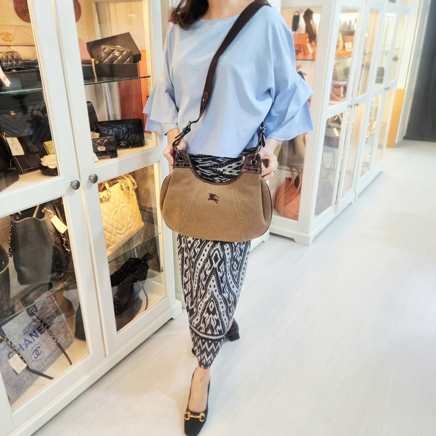 Blue Label Burberry Corduroy Hobo Bag (Brown)