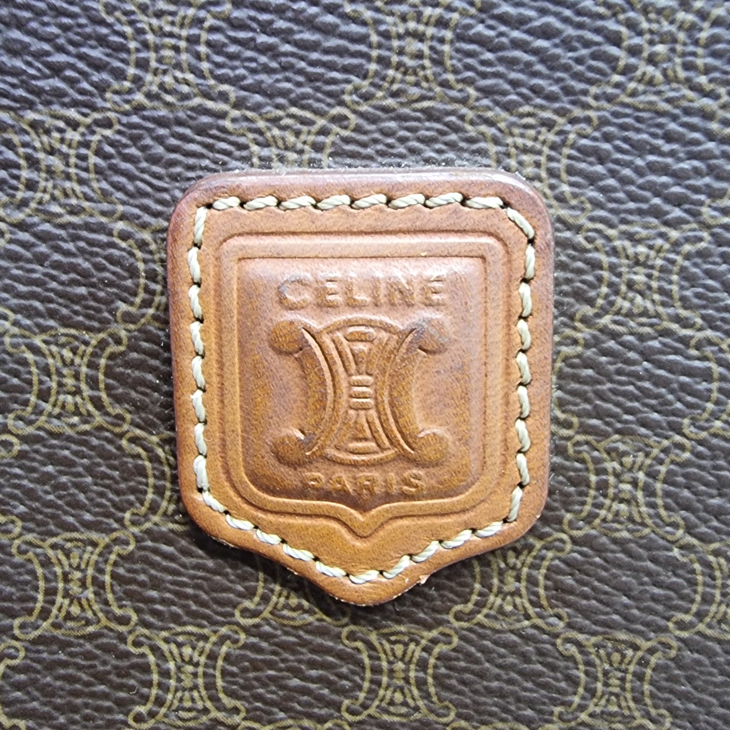 Celine Triomphe Macadam Vintage Shoulder Bag Ghw (Brown)