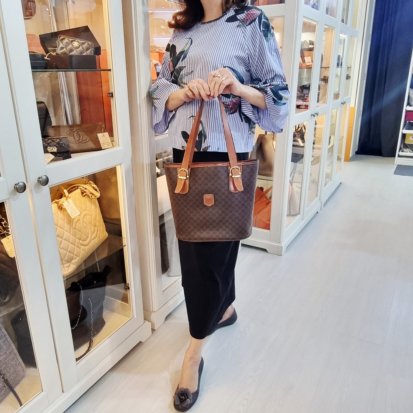 Celine Triomphe Macadam Vintage Shoulder Bag Ghw (Brown)