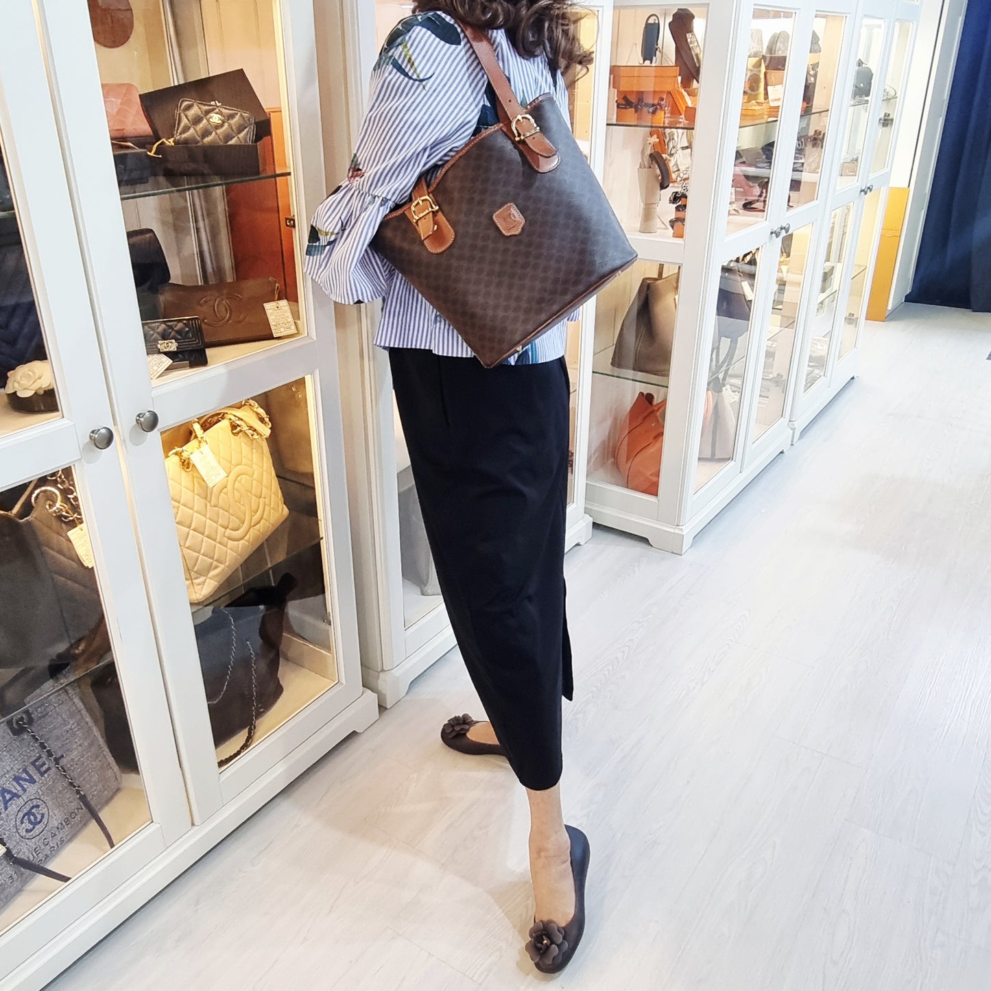Celine Triomphe Macadam Vintage Shoulder Bag Ghw (Brown)