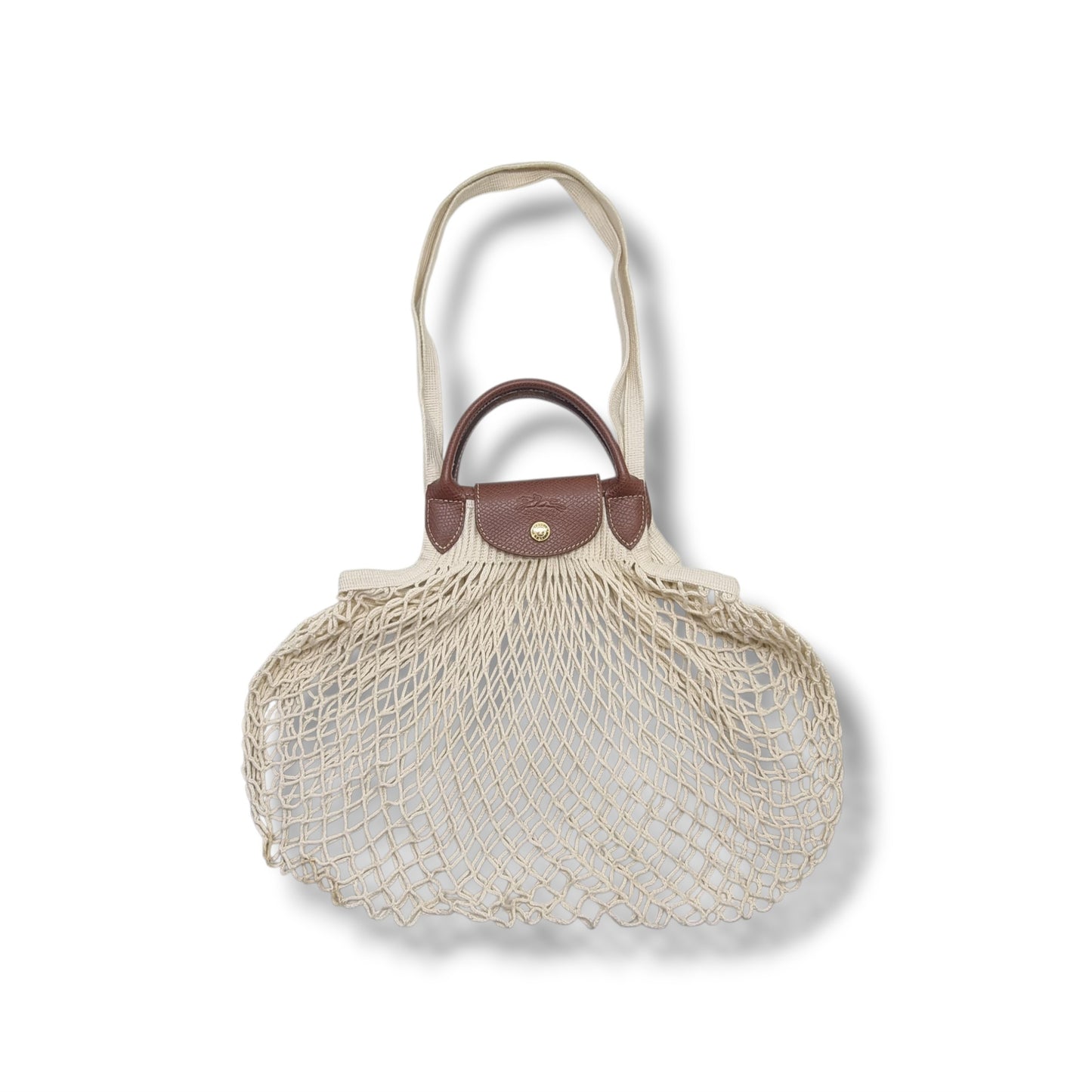 Longchamp Le Pliage Filet L Mesh Cotton Shoulder Bag (White)