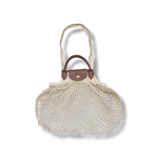 Longchamp Le Pliage Filet L Mesh Cotton Shoulder Bag (White)