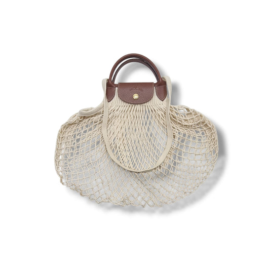 Longchamp Le Pliage Filet L Mesh Cotton Shoulder Bag (White)