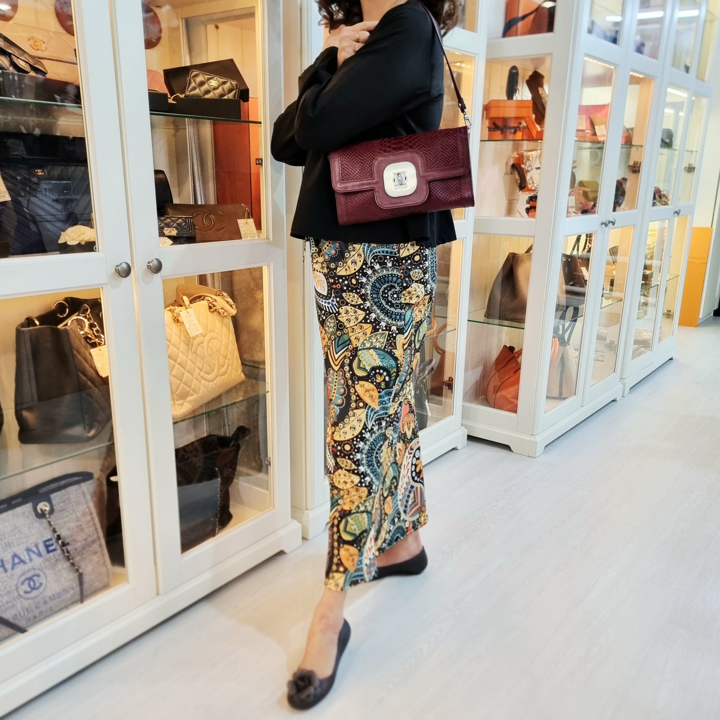 Longchamp Gatsby Shoulder Bag Embossed Crocodile Leather Shw ( Burgundy )