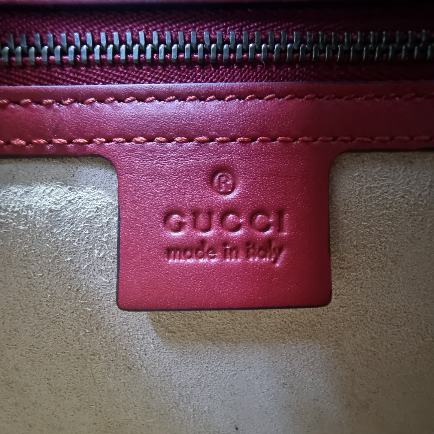 Gucci Queen Margaret Top Handle Leather Tote Antique Gold Hw (White/Red/Navy Blue)