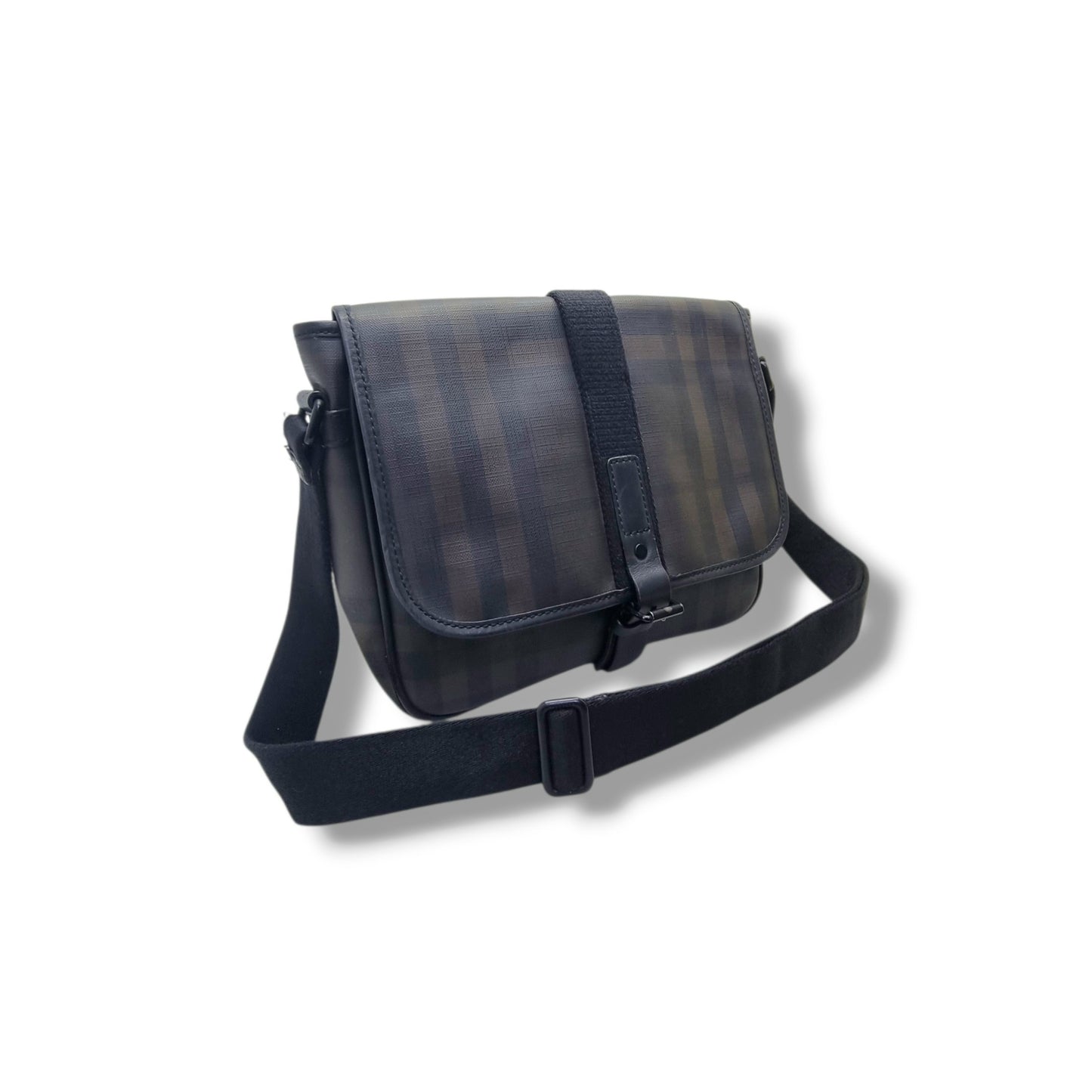 Burberry Smoked Check Canvas Messenger Bag Bhw (Black/Brown)