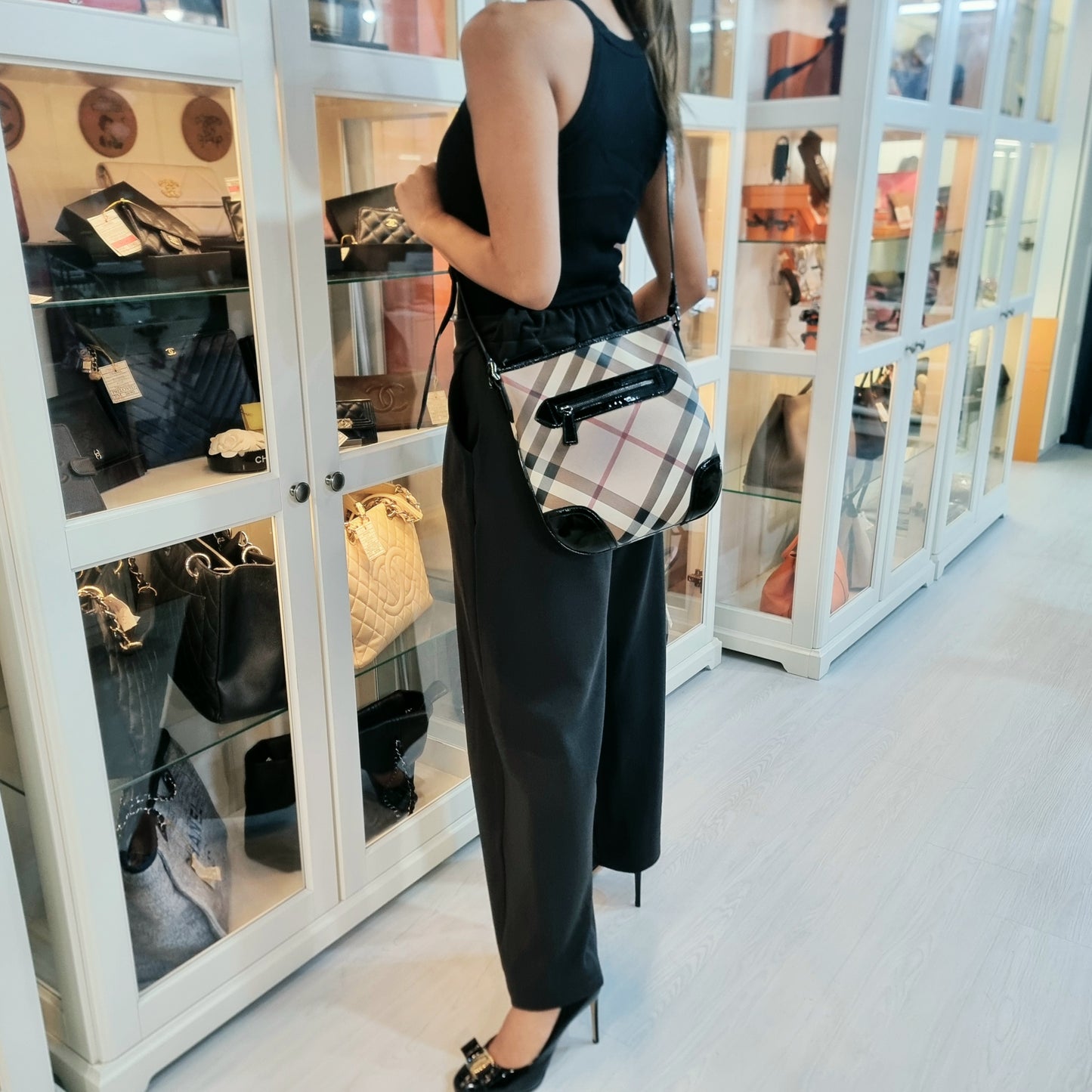 Burberry Supernova Check Coated Canvas Dryden Crossbody Shw (Black)