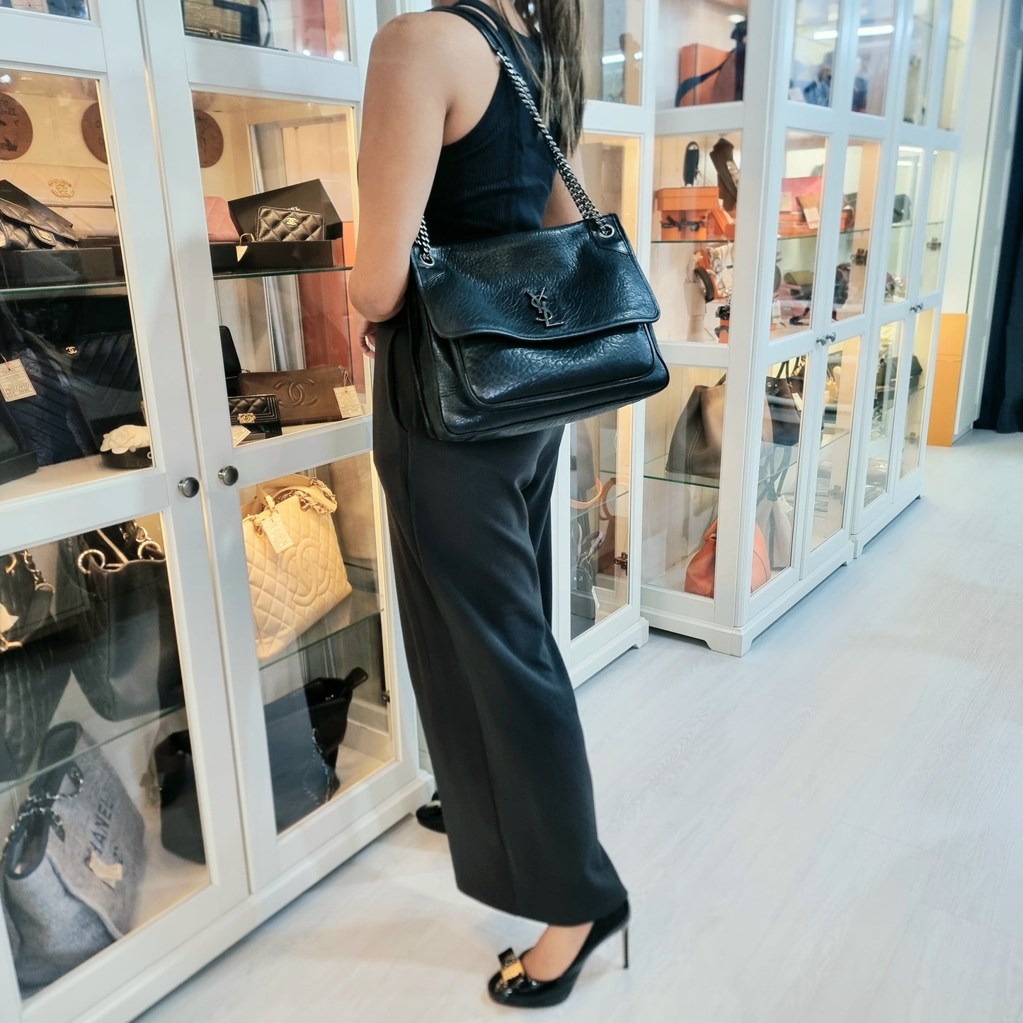 YSL Niki Large Leather Bag Shw (Black)