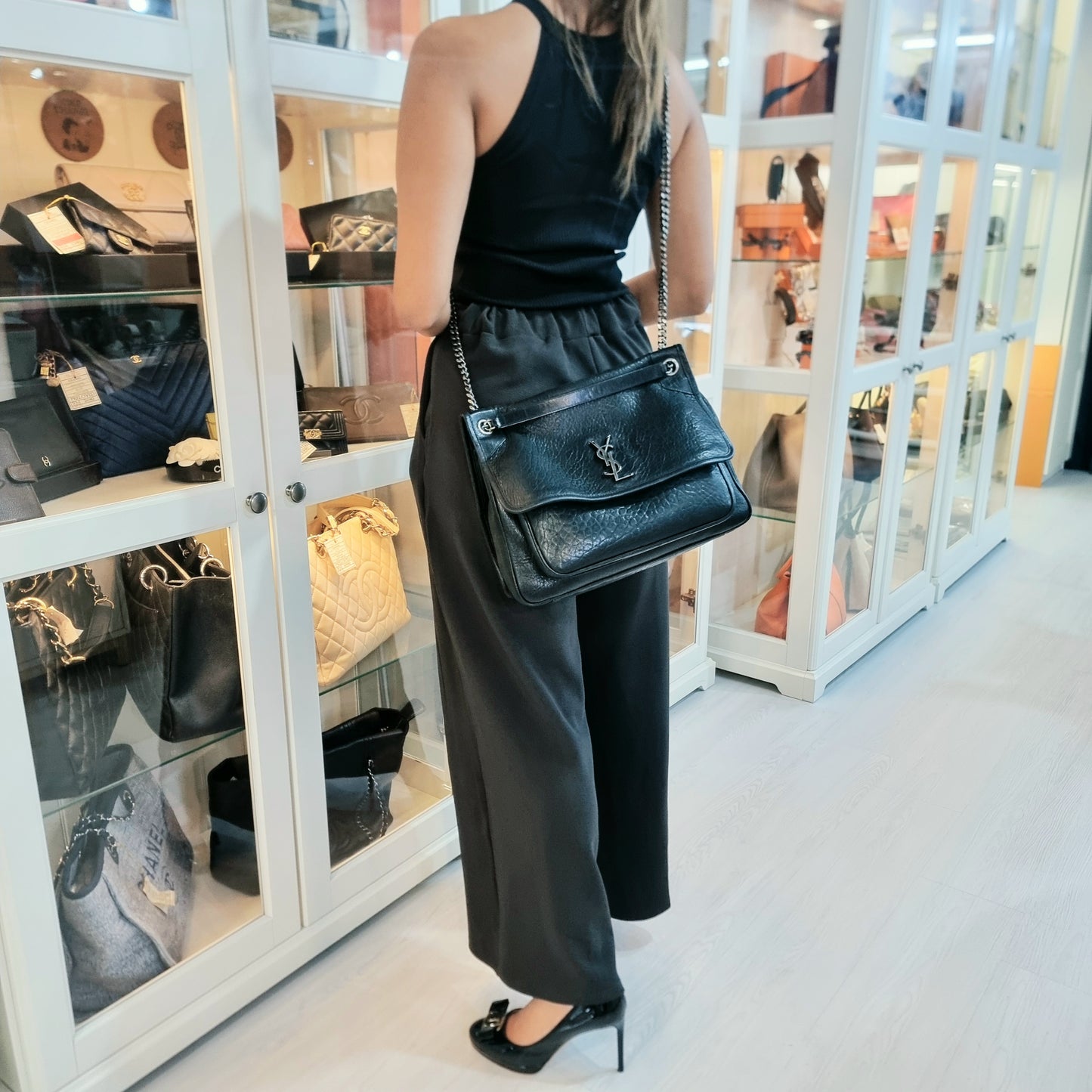 YSL Niki Large Leather Bag Shw (Black)
