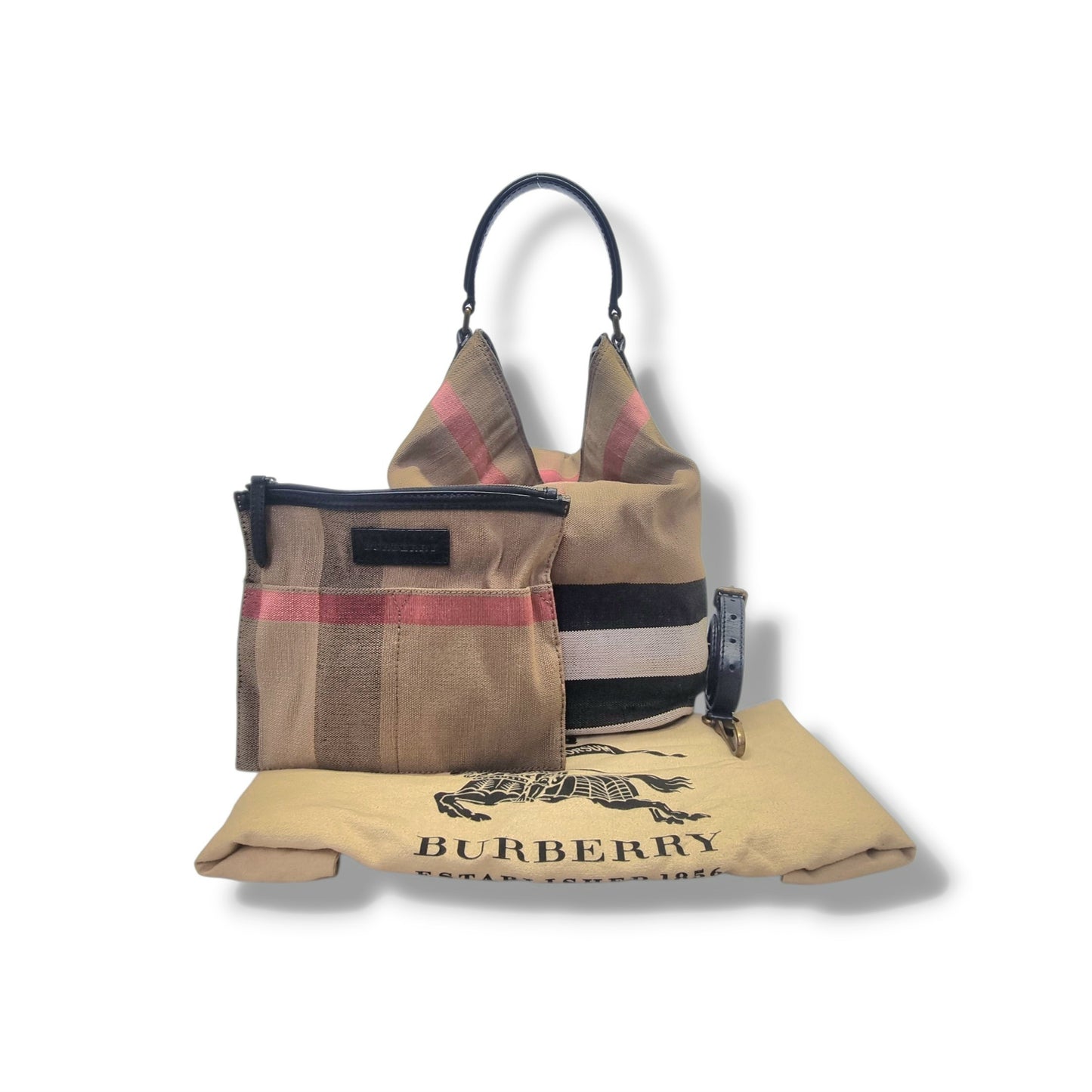Burberry Susanna Canvas Check Medium Bucket Bag (Black)