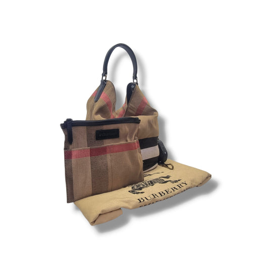 Burberry Susanna Canvas Check Medium Bucket Bag (Black)