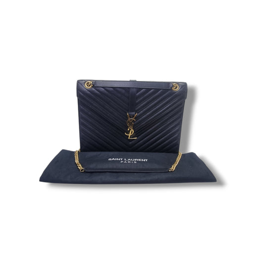 YSL Matelasse Chevron Large Envelope Leather Crossbody Ghw (Black)