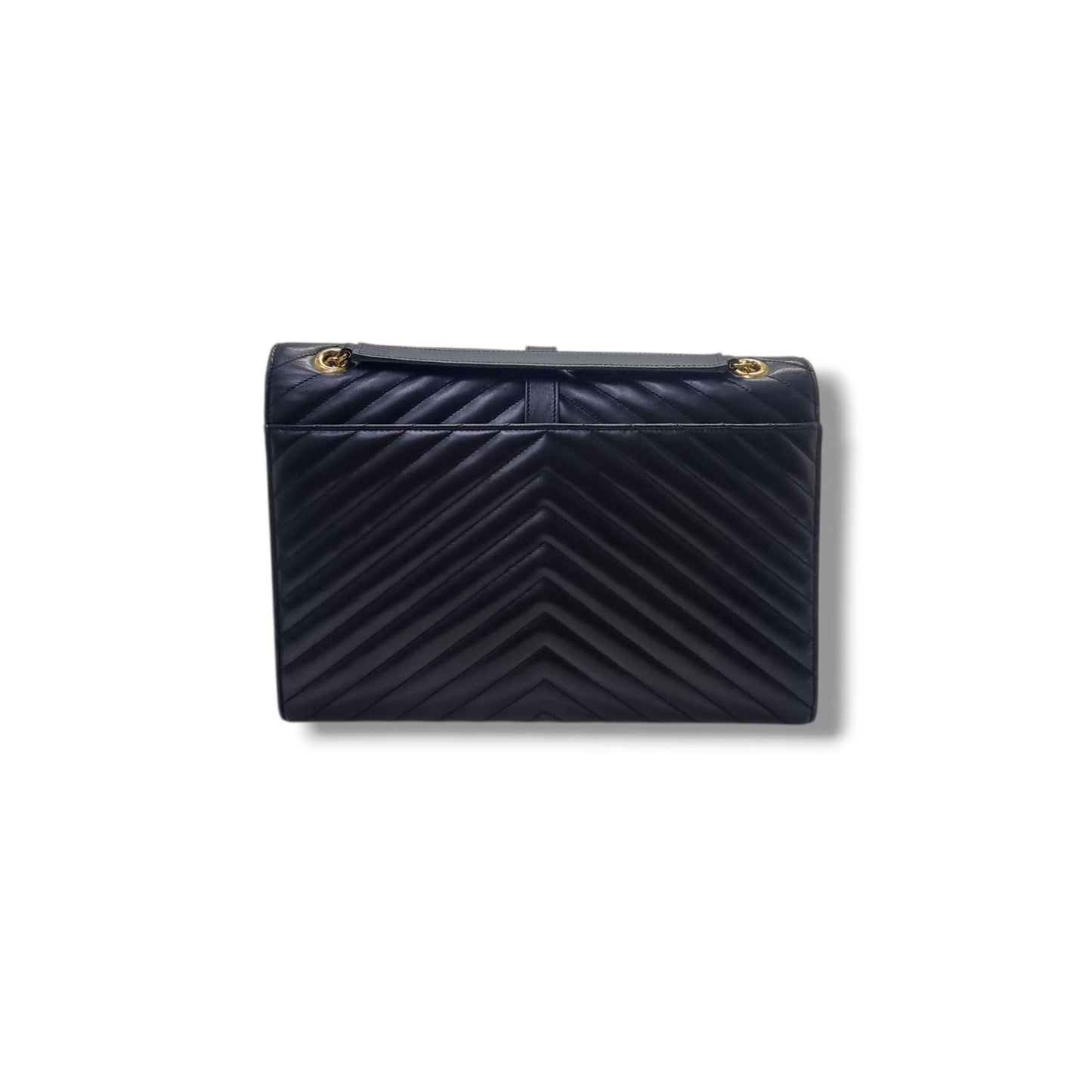 YSL Matelasse Chevron Large Envelope Leather Crossbody Ghw (Black)