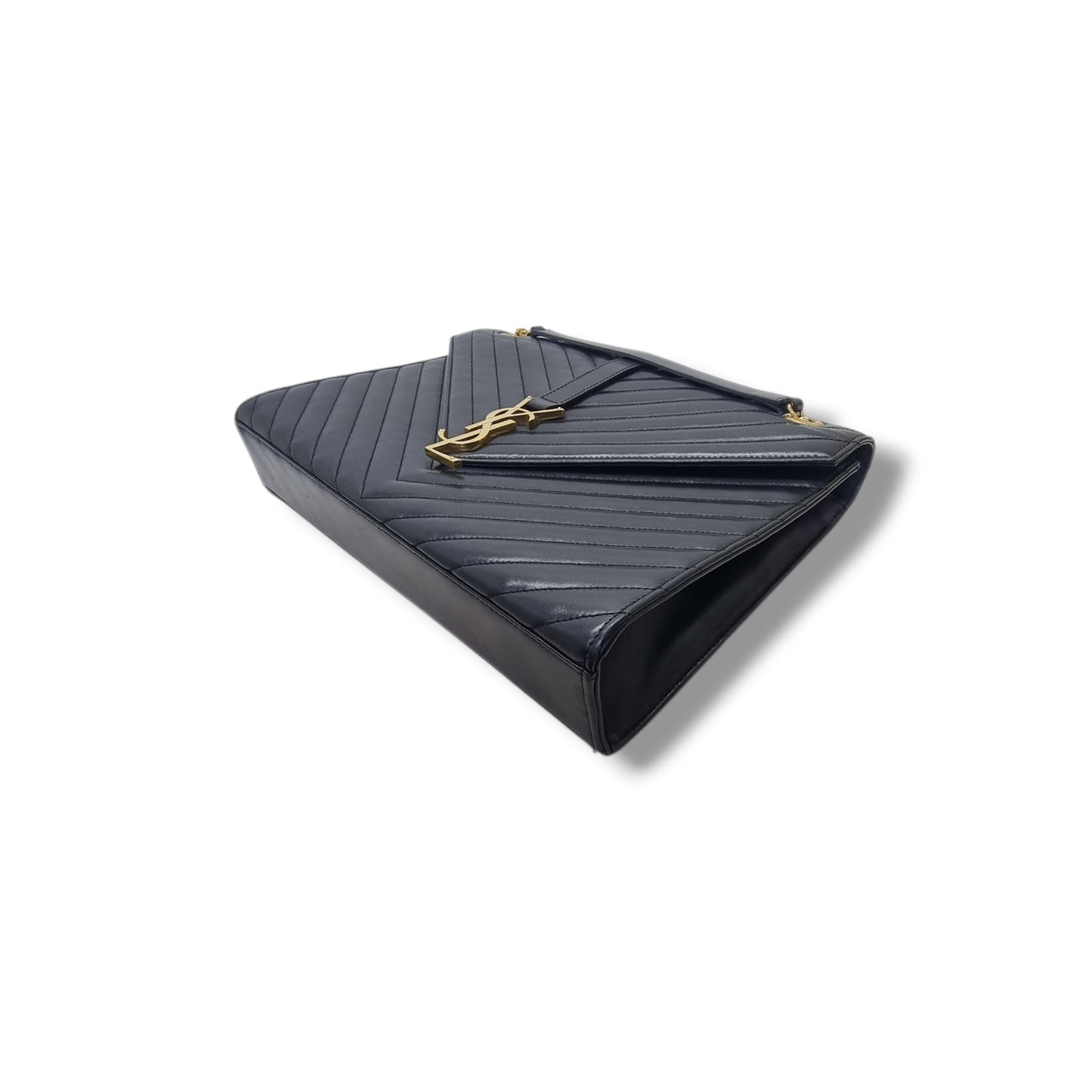 YSL Matelasse Chevron Large Envelope Leather Crossbody Ghw (Black)
