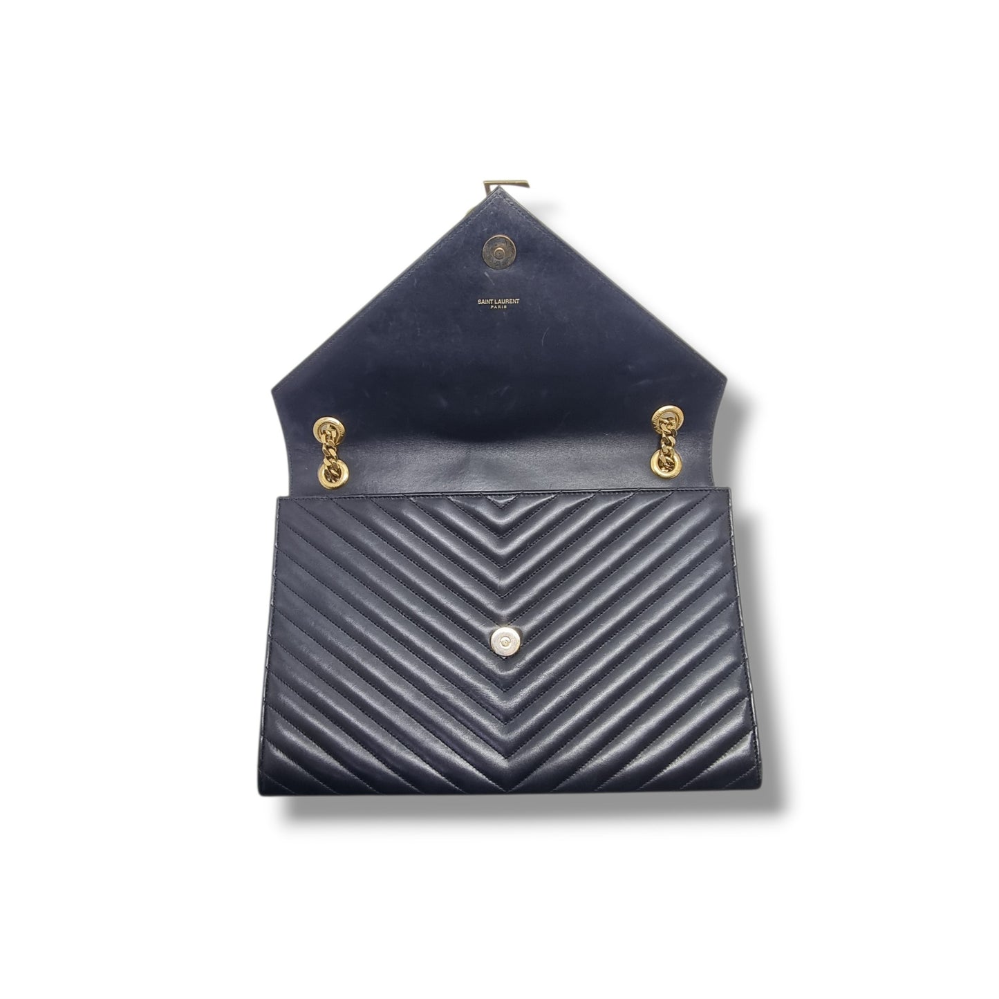 YSL Matelasse Chevron Large Envelope Leather Crossbody Ghw (Black)