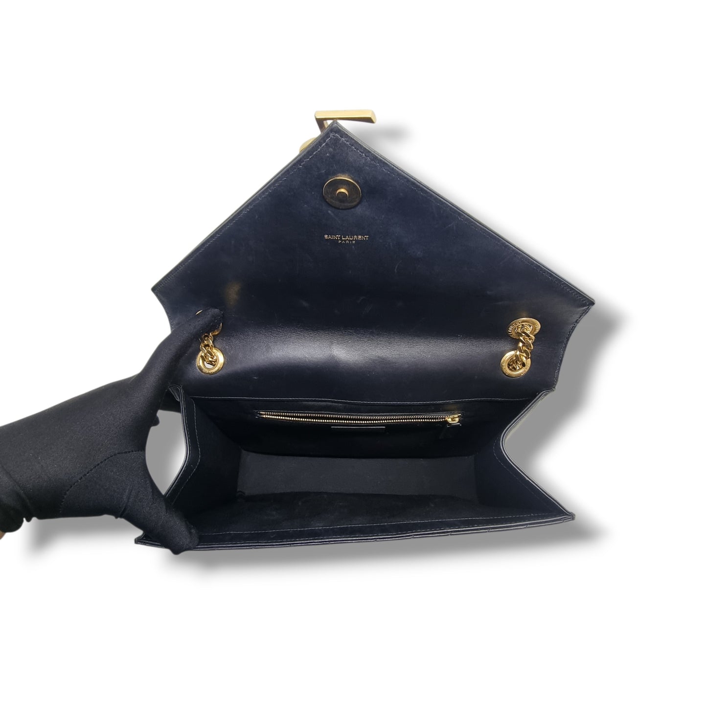 YSL Matelasse Chevron Large Envelope Leather Crossbody Ghw (Black)