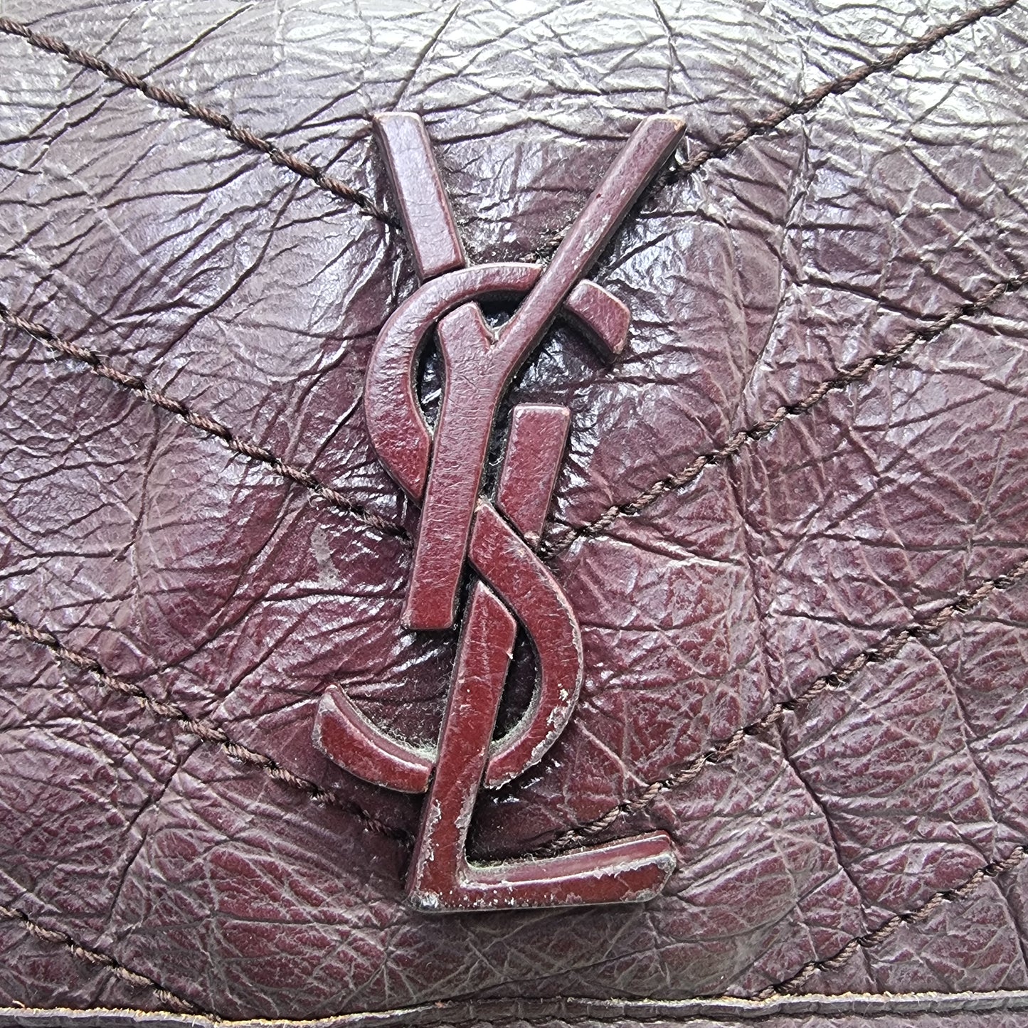 YSL Niki Large Calfskin Leather Bag Shw (Burgundy)