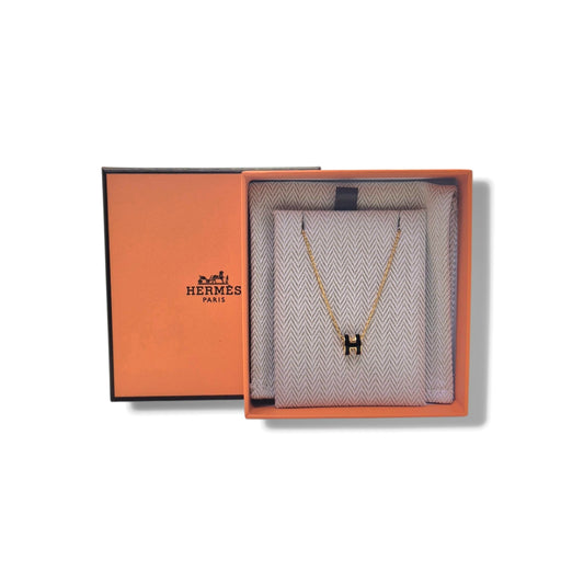 Hermes Necklace Pendant Mini Pop H Gold Plated (Black)