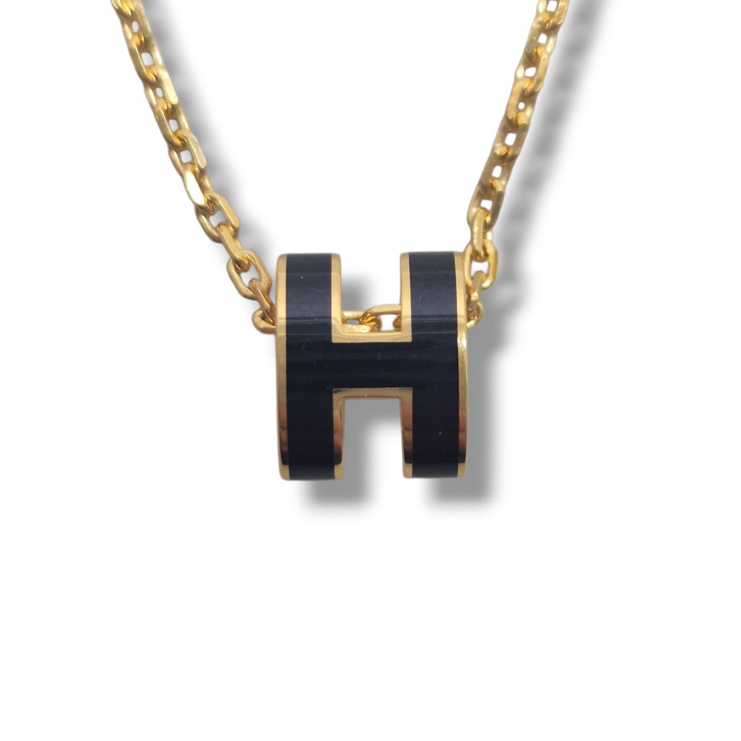 Hermes Necklace Pendant Mini Pop H Gold Plated (Black)