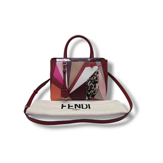 Fendi 2 Jour Geometrico Petite Leather Tote Ghw (Multicolour Red)
