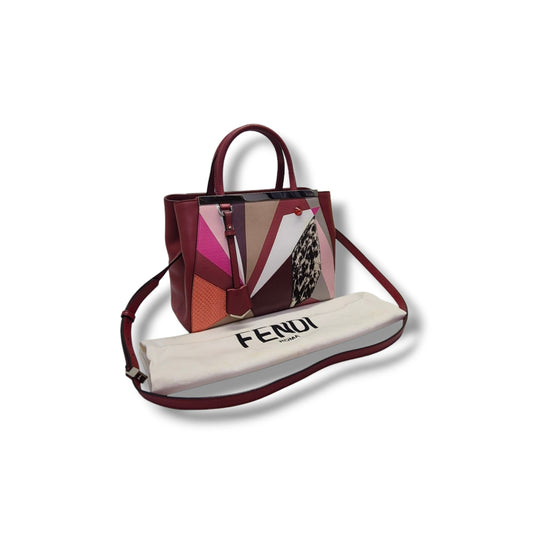 Fendi 2 Jour Geometrico Petite Leather Tote Ghw (Multicolour Red)