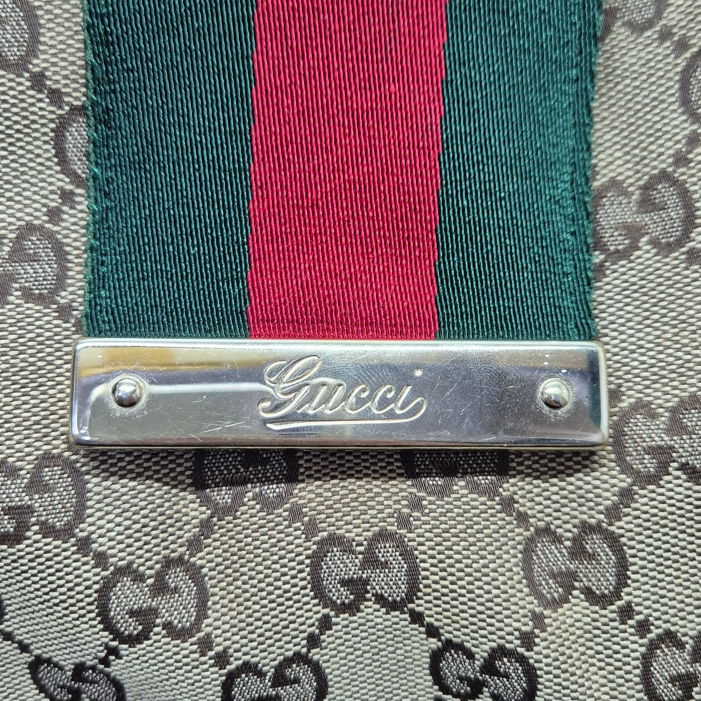Gucci GG Canvas Sherry Line Shoulder Bag Ghw (Beige/White)