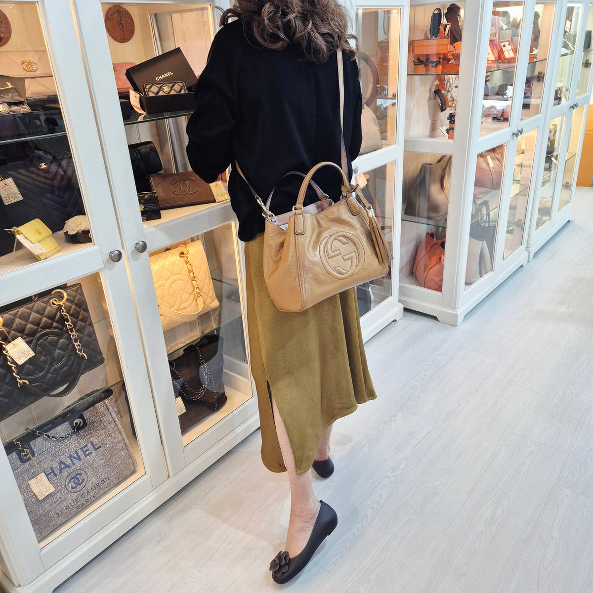 Gucci Soho GG Interlocking Small Leather Tote Ghw (Light Brown)