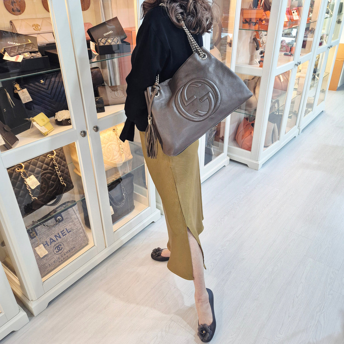 Gucci Soho GG Interlocking Leather Shoulder Bag Ghw (Brown)