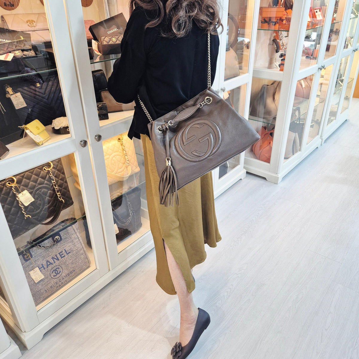 Gucci Soho GG Interlocking Leather Shoulder Bag Ghw (Brown)