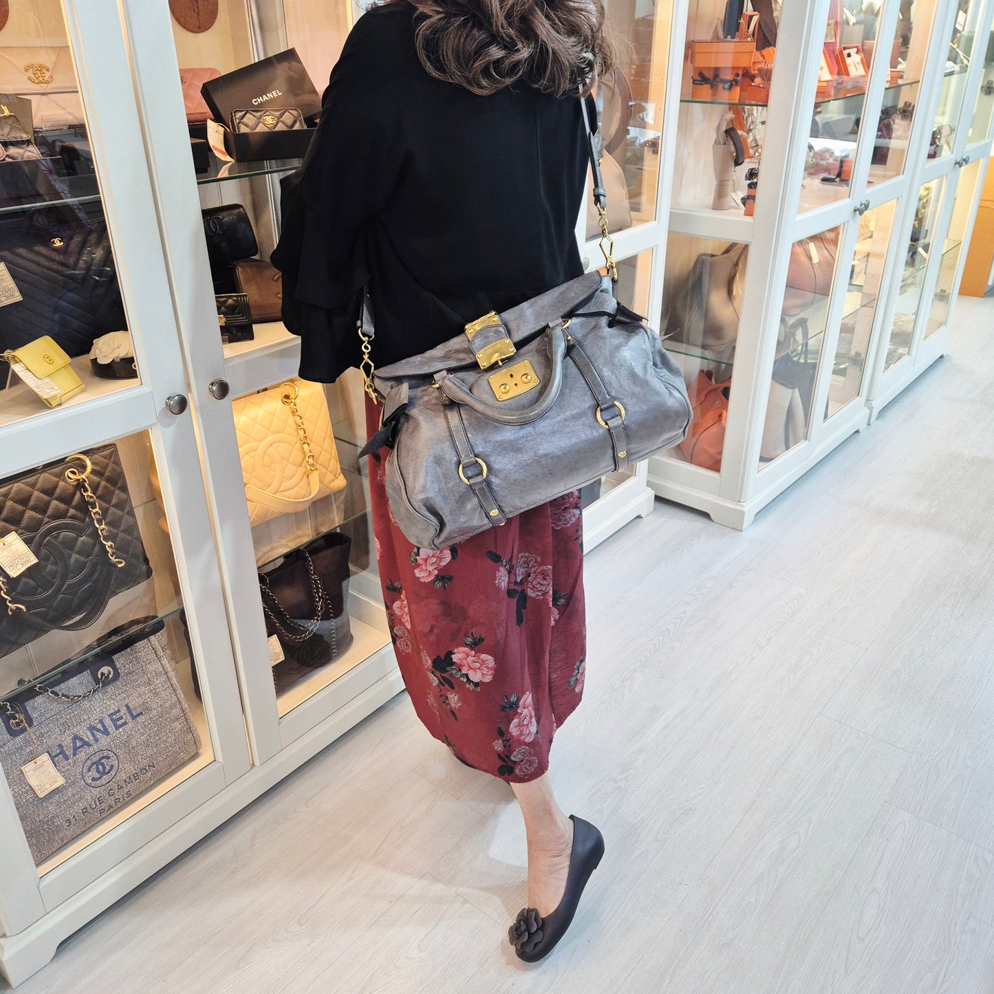 Miu Miu Vitello Lux Side Bow Leather Tote Ghw (Grey)